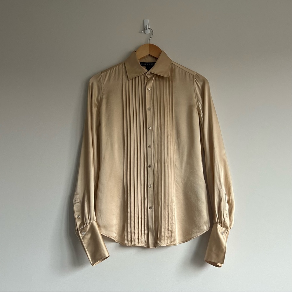 Ralph Lauren Black Label Silk button down shirt with pleated detail
